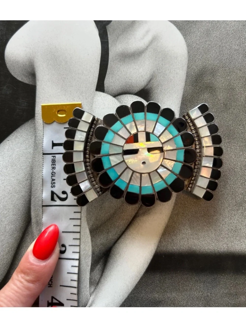 Vintage JD Massie Zuni Sterling Silver Sunface Inlay Belt Buckle Native American